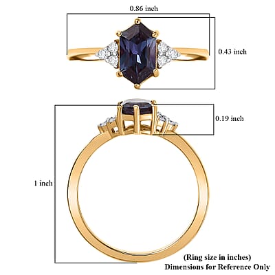 Luxuriant AAA Lab Grown Alexandrite and Lab Grown Diamond G-H SI 1.50 ctw Shadow Prism Ring in 18K Vermeil Yellow Gold Over Sterling Silver (Size 6.0)