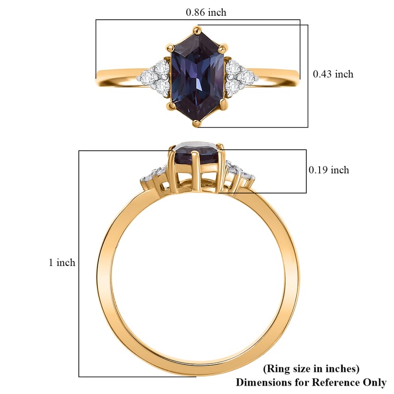 Luxuriant AAA Lab Grown Alexandrite and Lab Grown Diamond G-H SI 1.50 ctw Shadow Prism Ring in 18K Vermeil Yellow Gold Over Sterling Silver (Size 6.0)