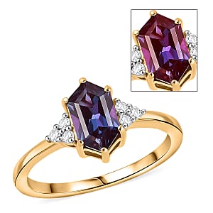 Luxuriant AAA Lab Grown Alexandrite and Lab Grown Diamond G-H SI 1.50 ctw Shadow Prism Ring in 18K Vermeil Yellow Gold Over Sterling Silver (Size 8.0)