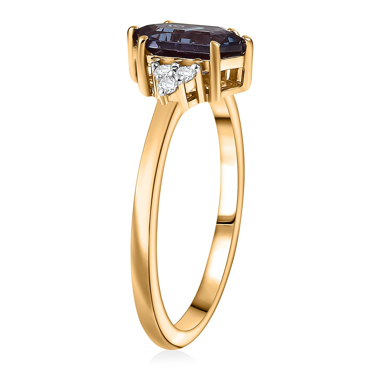 Luxuriant AAA Lab Grown Alexandrite and Lab Grown Diamond G-H SI 1.50 ctw Shadow Prism Ring in 18K Vermeil Yellow Gold Over Sterling Silver (Size 8.0) image number 3
