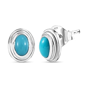 D'Joy Sleeping Beauty Turquoise 0.90 ctw Stud Earrings in Rhodium Over Sterling Silver