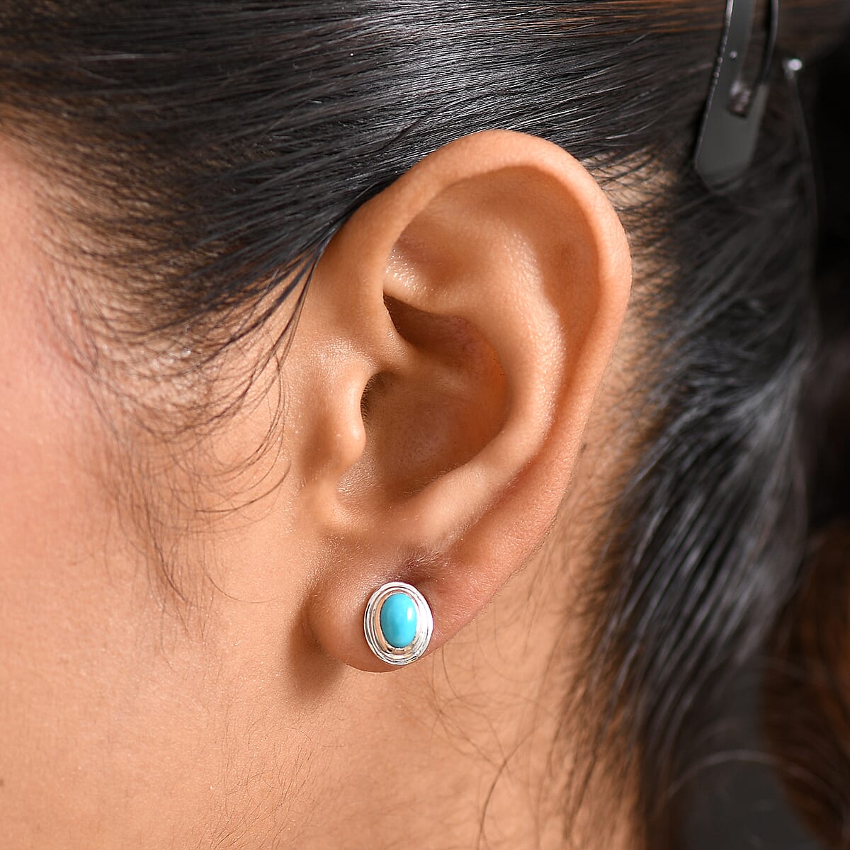 D'Joy Sleeping Beauty Turquoise 0.90 ctw Stud Earrings in Rhodium Over Sterling Silver image number 2