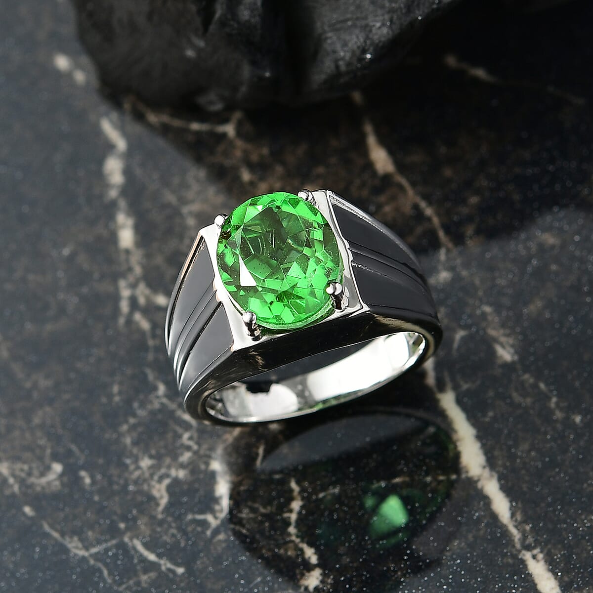 EverTrue Chartreuse Quartz (Triplet) 5.25 ctw Mens Ring in Platinum Bond (Size 13.0) image number 1