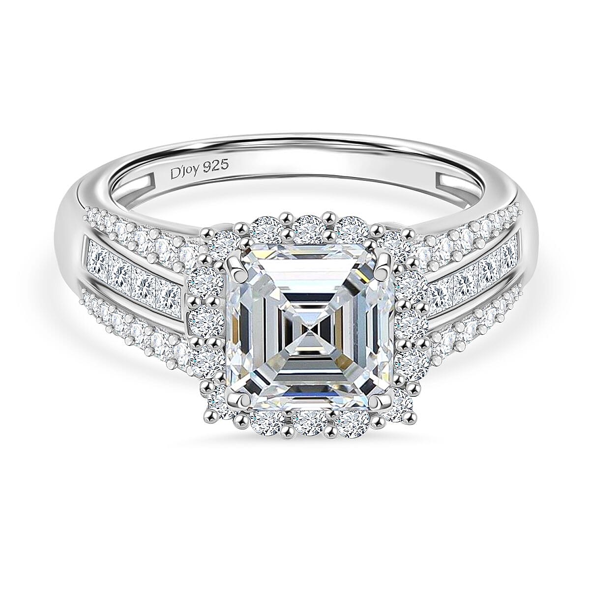 D'Joy Moissanite 2.74 ctw Ring in Rhodium Over Sterling Silver (Size 8.0)
