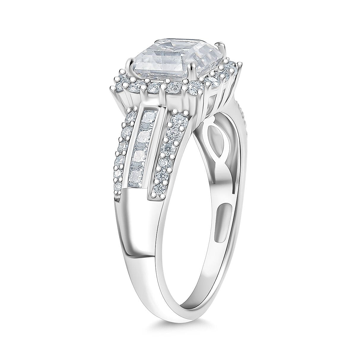 D'Joy Moissanite 2.74 ctw Ring in Rhodium Over Sterling Silver (Size 8.0)