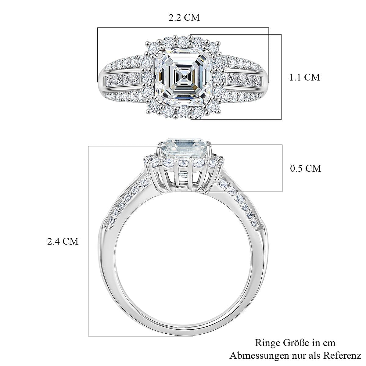 D'Joy Moissanite 2.74 ctw Ring in Rhodium Over Sterling Silver (Size 8.0)