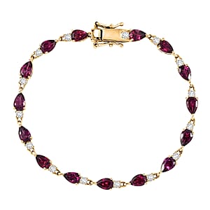 D'Joy Orissa Rhodolite Garnet, White Zircon Bracelet in 18K Vermeil YG Over Sterling Silver (7.00 In) 9.80 ctw