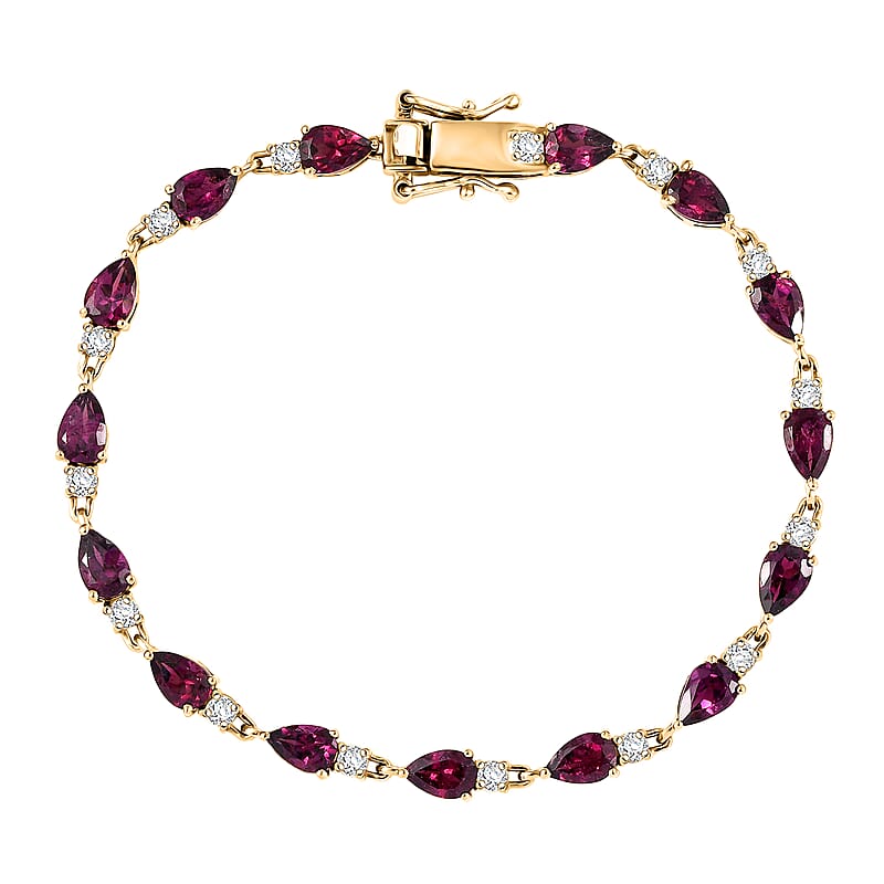 D'Joy Orissa Rhodolite Garnet and White Zircon 9.80 ctw Bracelet in 18K Vermeil Yellow Gold Over Sterling Silve (7.00 In) 