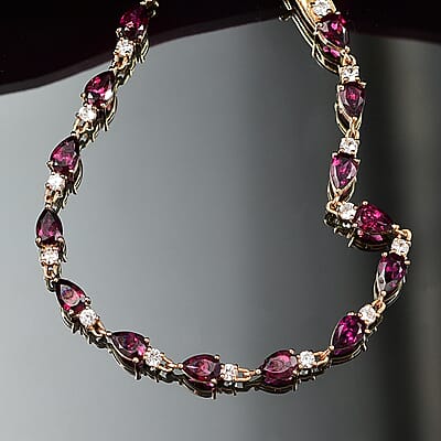 D'Joy Orissa Rhodolite Garnet and White Zircon 9.80 ctw Bracelet in 18K Vermeil Yellow Gold Over Sterling Silve (7.00 In) 