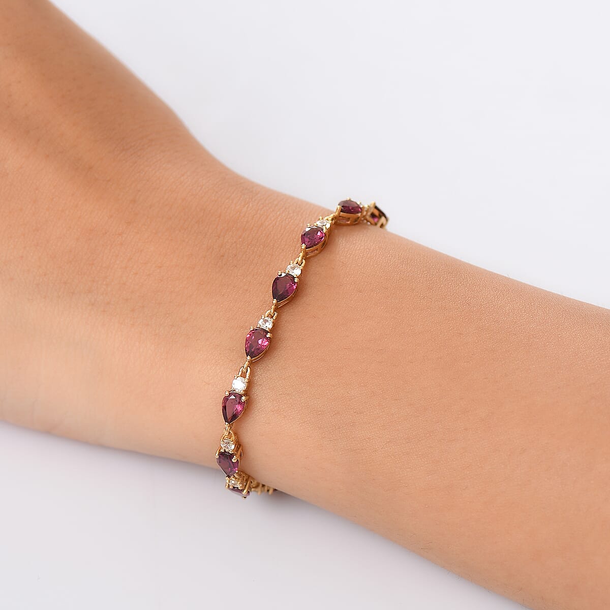 D'Joy Orissa Rhodolite Garnet and White Zircon 9.80 ctw Bracelet in 18K Vermeil Yellow Gold Over Sterling Silve (7.00 In)  image number 2