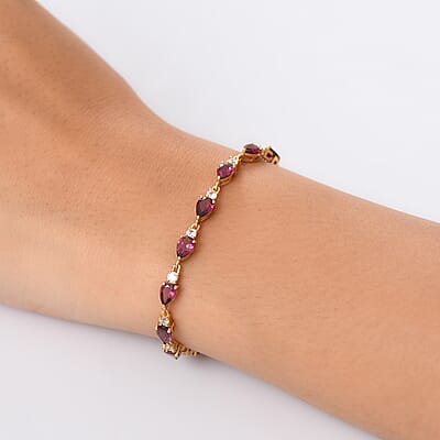 D'Joy Orissa Rhodolite Garnet and White Zircon 9.80 ctw Bracelet in 18K Vermeil Yellow Gold Over Sterling Silve (7.00 In) 