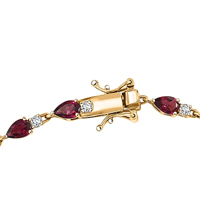 D'Joy Orissa Rhodolite Garnet and White Zircon 9.80 ctw Bracelet in 18K Vermeil Yellow Gold Over Sterling Silve (7.00 In) 