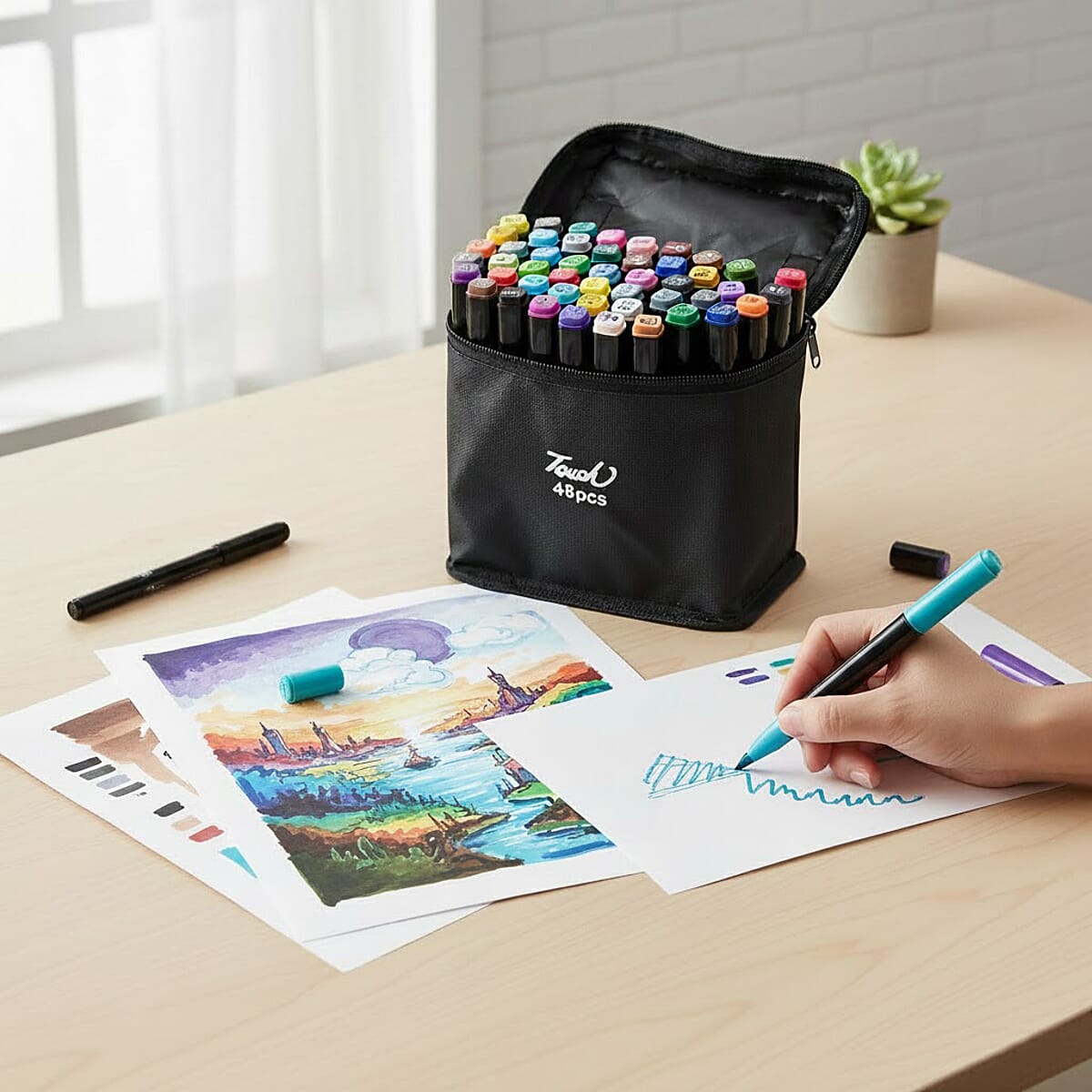 Set of 48pcs Dual Tip Marker Pen with Storage Bag image number 1