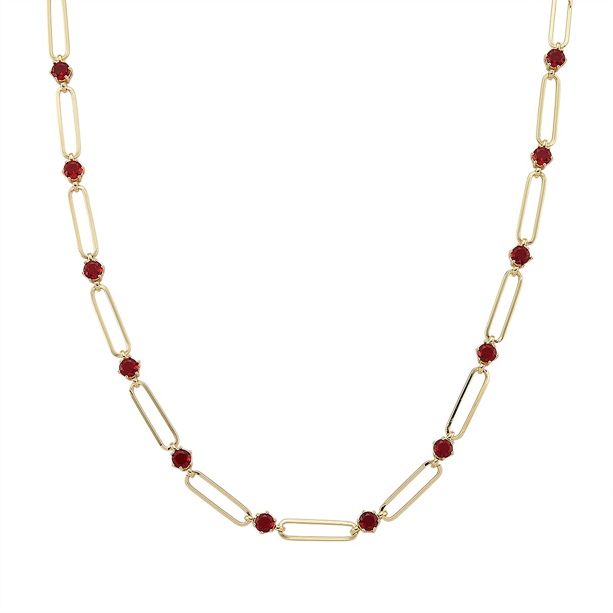 Doorbuster Ruby Color Austrian Crystal Paperclip Chain Necklace in Goldtone 20-22 Inches image number 0