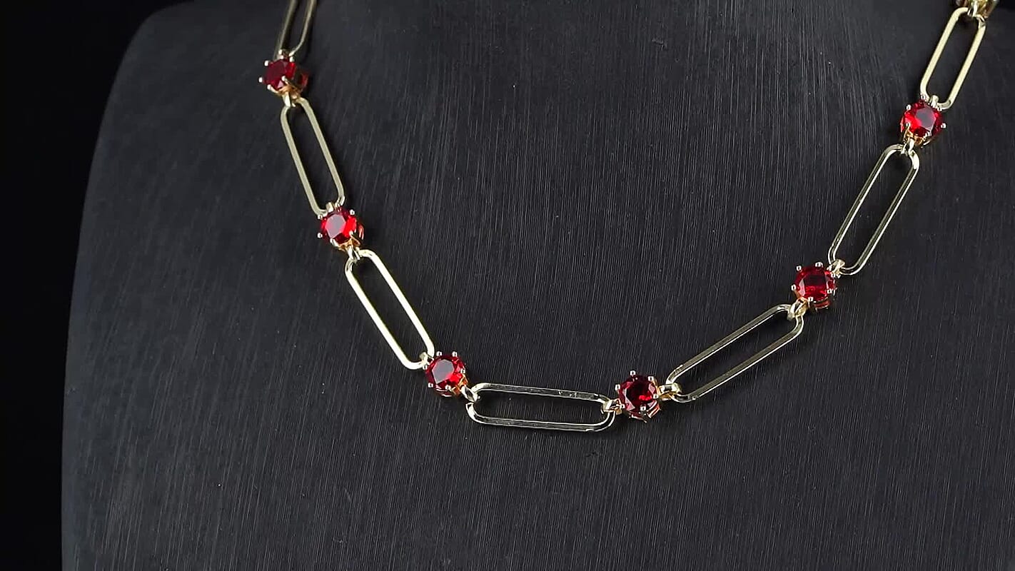 Ruby Color Austrian Crystal Necklace (20-22 Inches) in Goldtone