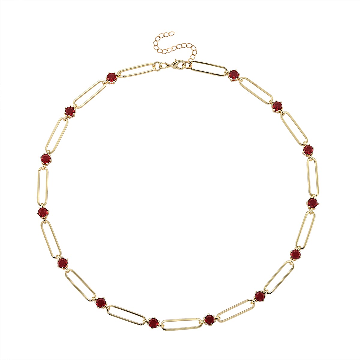 Doorbuster Ruby Color Austrian Crystal Paperclip Chain Necklace in Goldtone 20-22 Inches image number 3