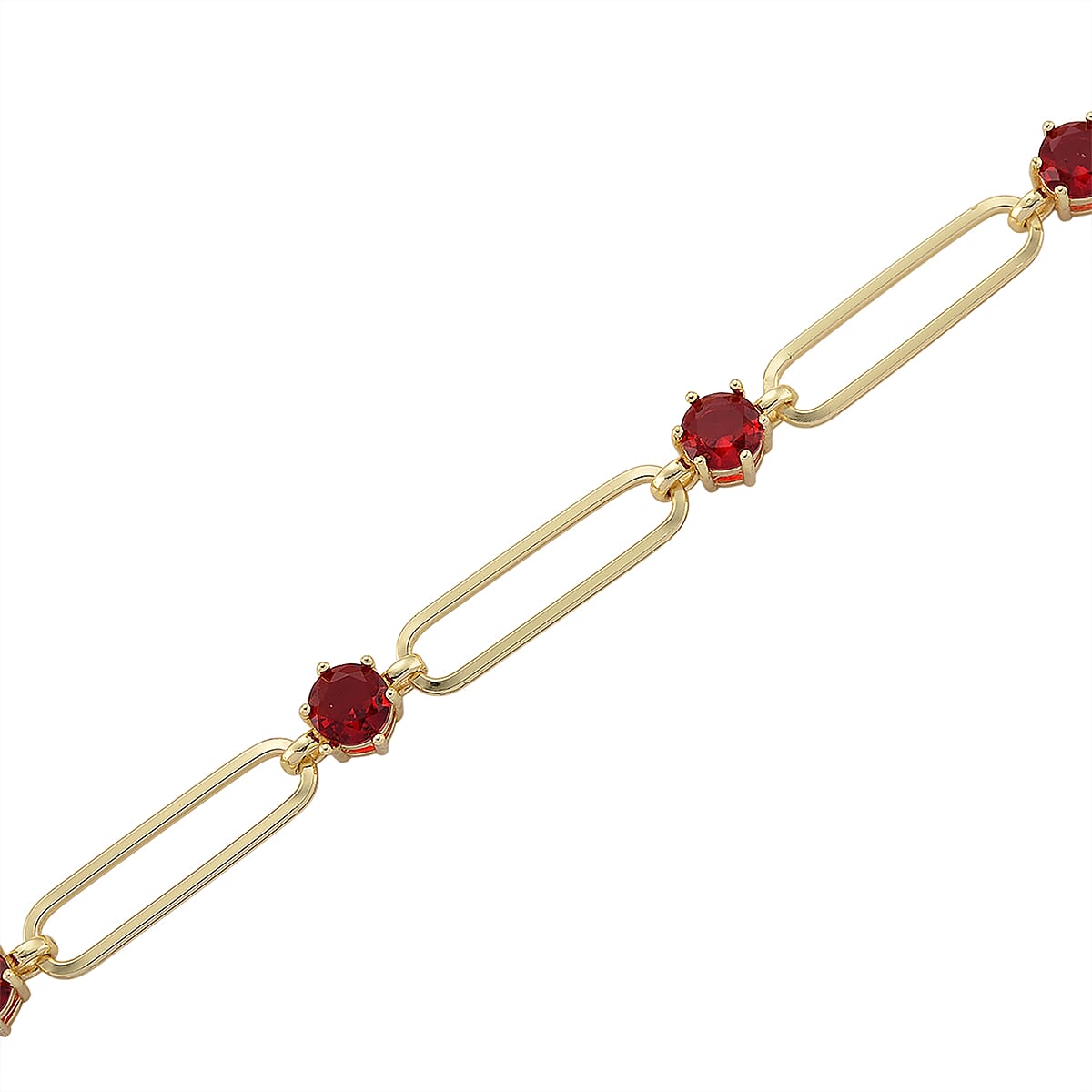 Doorbuster Ruby Color Austrian Crystal Paperclip Chain Necklace in Goldtone 20-22 Inches image number 4