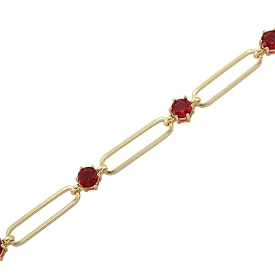 Ruby Color Austrian Crystal Paperclip Chain Necklace in Goldtone (20-22 Inches)