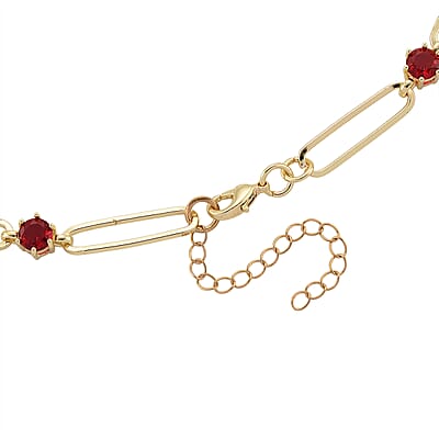 Ruby Color Austrian Crystal Paperclip Chain Necklace in Goldtone (20-22 Inches)