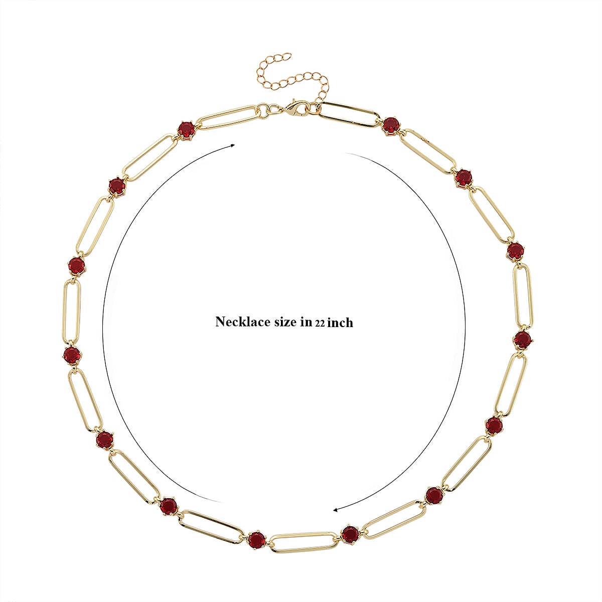 Doorbuster Ruby Color Austrian Crystal Paperclip Chain Necklace in Goldtone 20-22 Inches image number 6