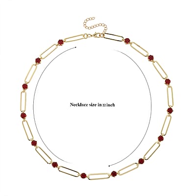 Ruby Color Austrian Crystal Paperclip Chain Necklace in Goldtone (20-22 Inches)