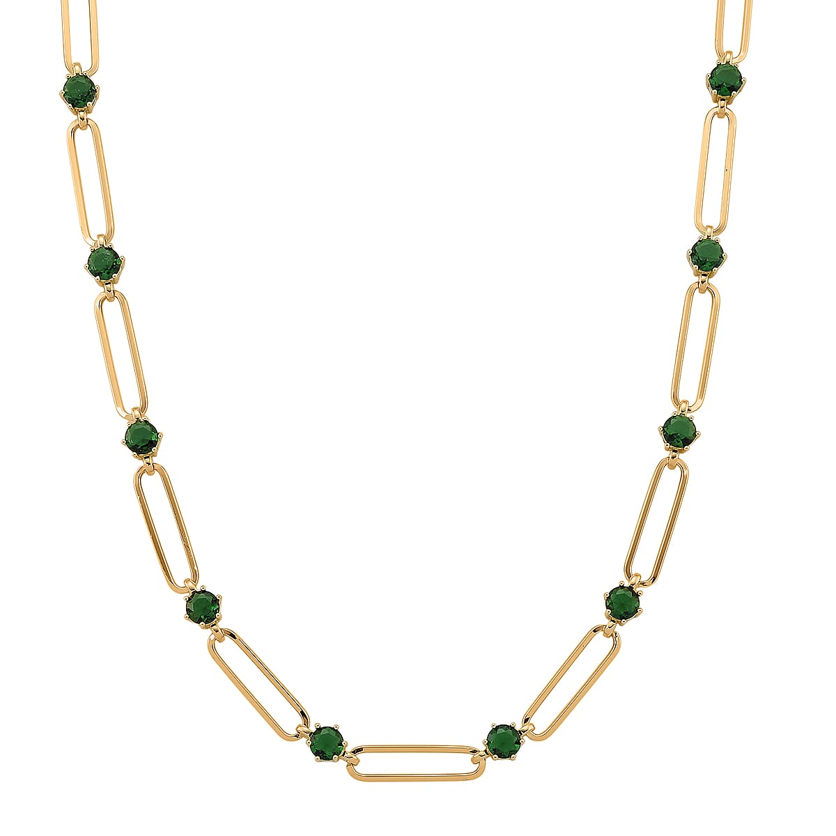 Doorbuster Green Austrian Crystal Paperclip Chain Necklace in Goldtone 20-22 Inches image number 0