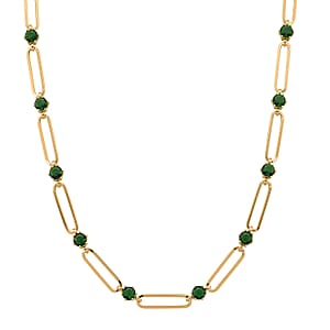 Doorbuster Green Austrian Crystal Paperclip Chain Necklace in Goldtone 20-22 Inches