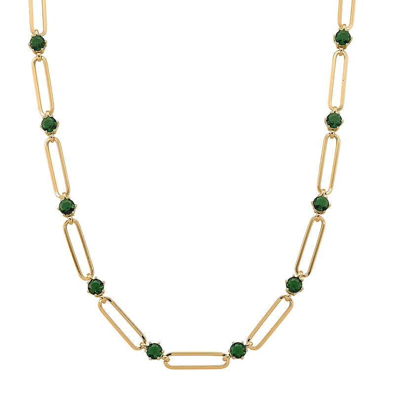 Green Austrian Crystal Paperclip Chain Necklace in Goldtone (20-22 Inches)