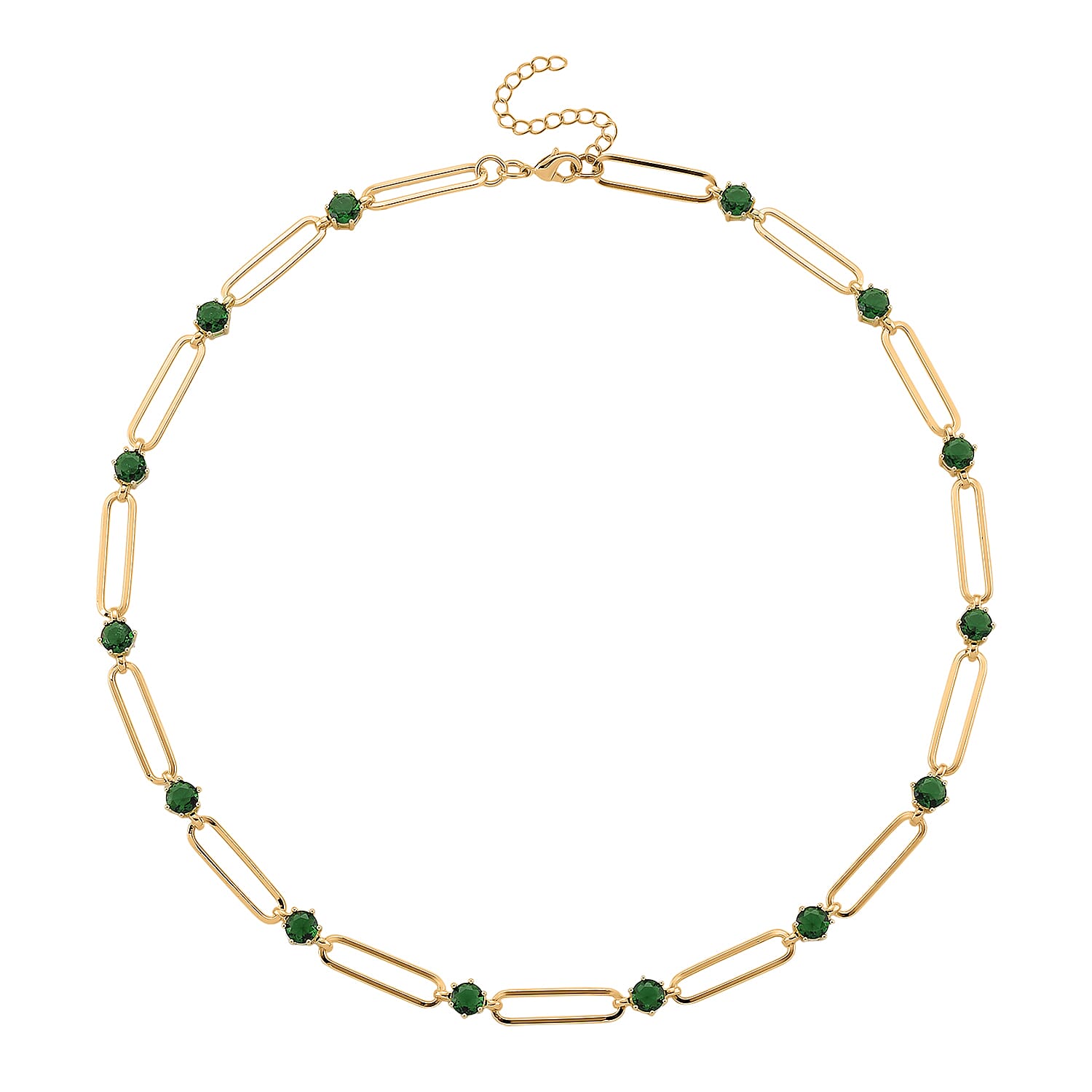 Green Austrian Crystal Paperclip Chain Necklace in Goldtone (20-22 Inches)