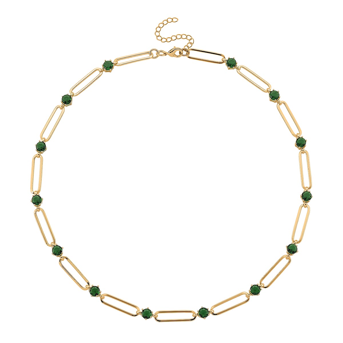 Doorbuster Green Austrian Crystal Paperclip Chain Necklace in Goldtone 20-22 Inches image number 3
