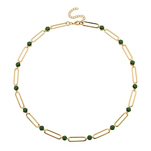Green Austrian Crystal Paperclip Chain Necklace in Goldtone (20-22 Inches)