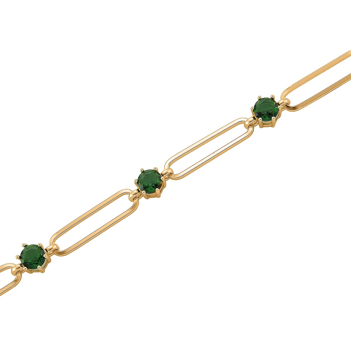 Doorbuster Green Austrian Crystal Paperclip Chain Necklace in Goldtone 20-22 Inches image number 4