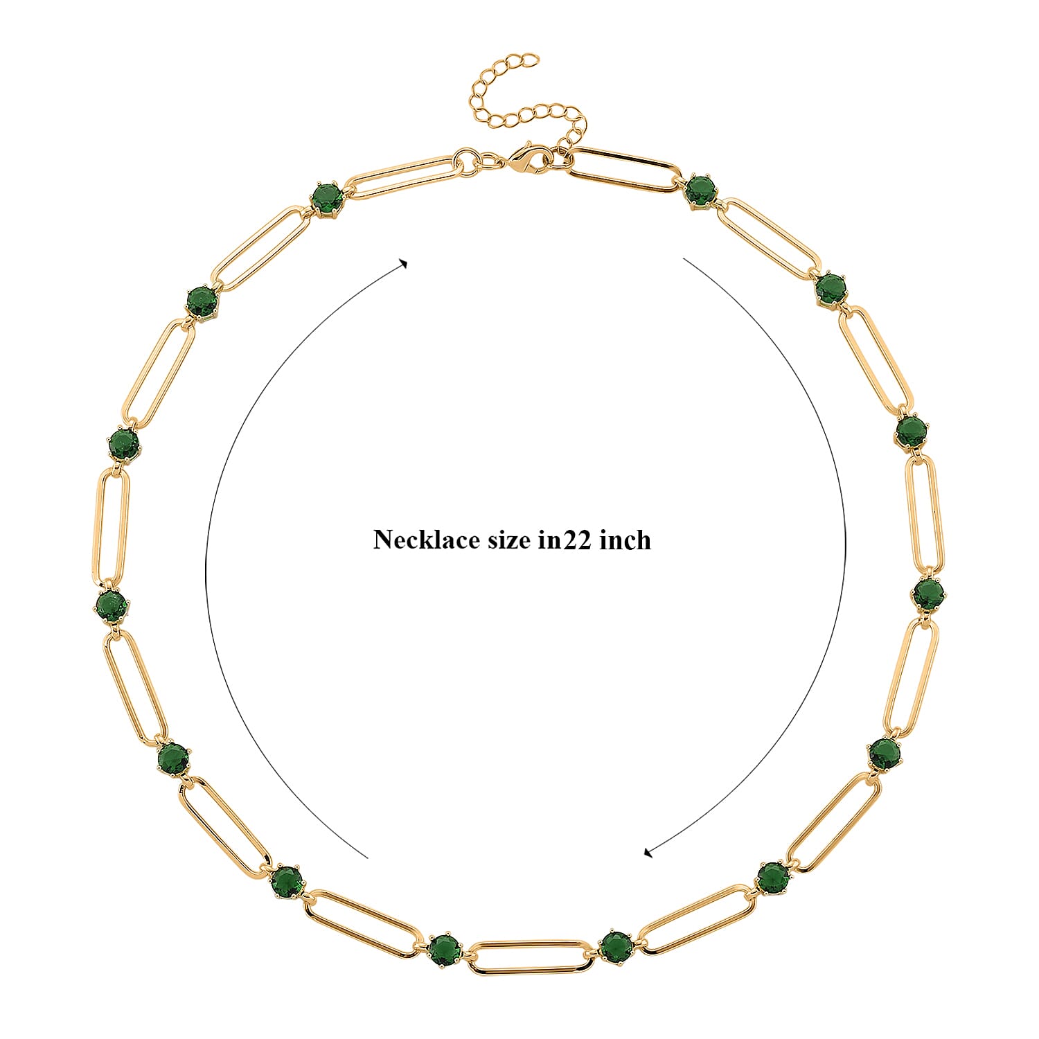 Green Austrian Crystal Paperclip Chain Necklace in Goldtone (20-22 Inches)