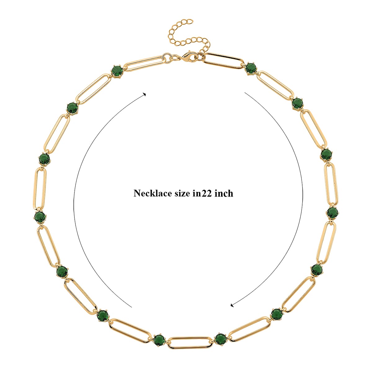 Doorbuster Green Austrian Crystal Paperclip Chain Necklace in Goldtone 20-22 Inches image number 6