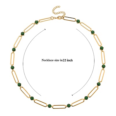 Green Austrian Crystal Paperclip Chain Necklace in Goldtone (20-22 Inches)