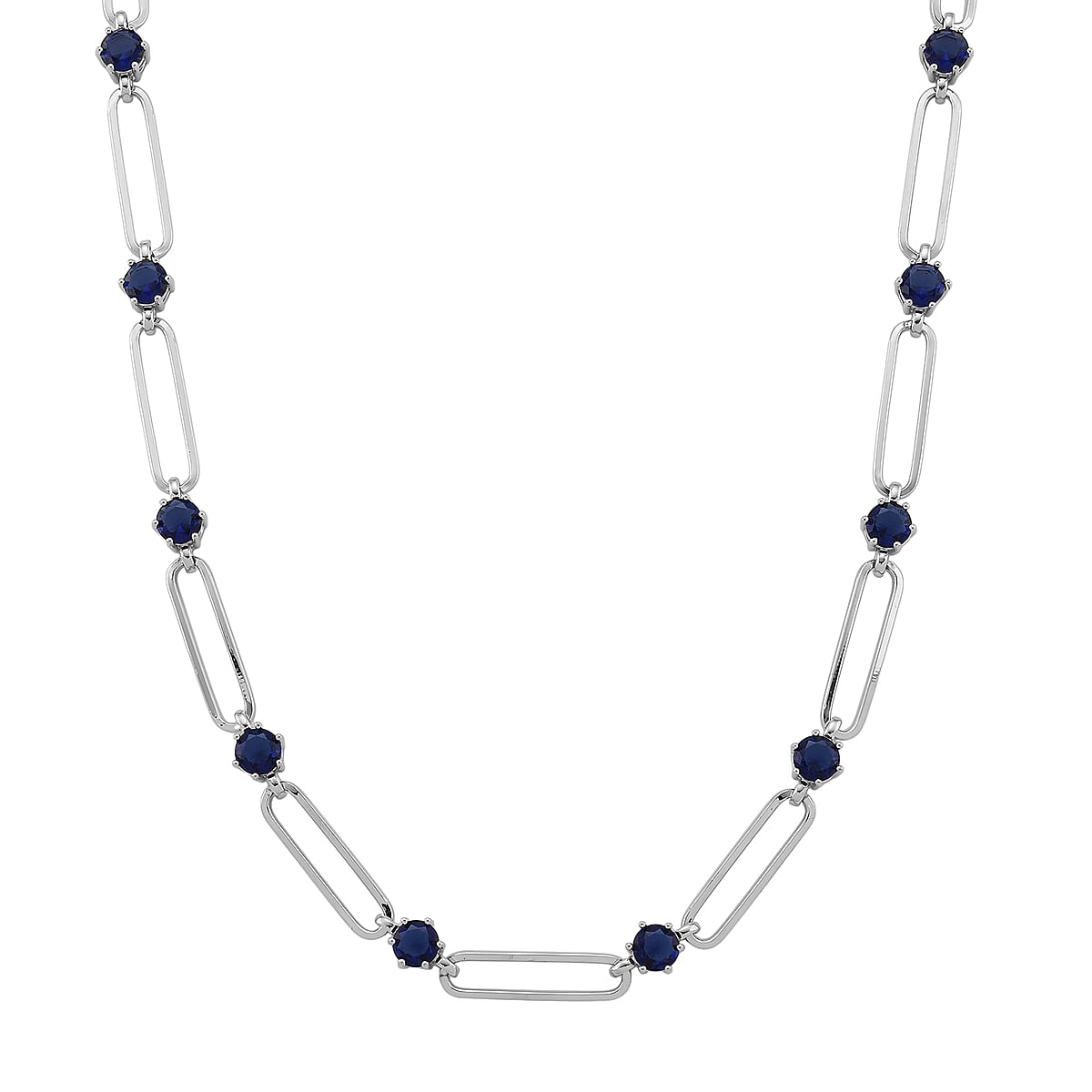 Doorbuster Blue Austrian Crystal Paperclip Chain Necklace in Silvertone 20-22 Inches image number 0