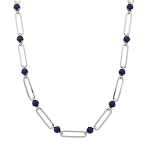 Doorbuster Blue Austrian Crystal Paperclip Chain Necklace in Silvertone 20-22 Inches