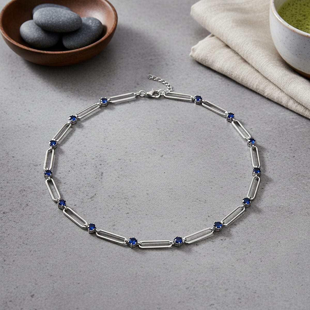 Doorbuster Blue Austrian Crystal Paperclip Chain Necklace in Silvertone 20-22 Inches image number 1