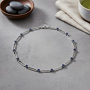 Blue Austrian Crystal Paperclip Chain Necklace in Silvertone (20-22 Inches)