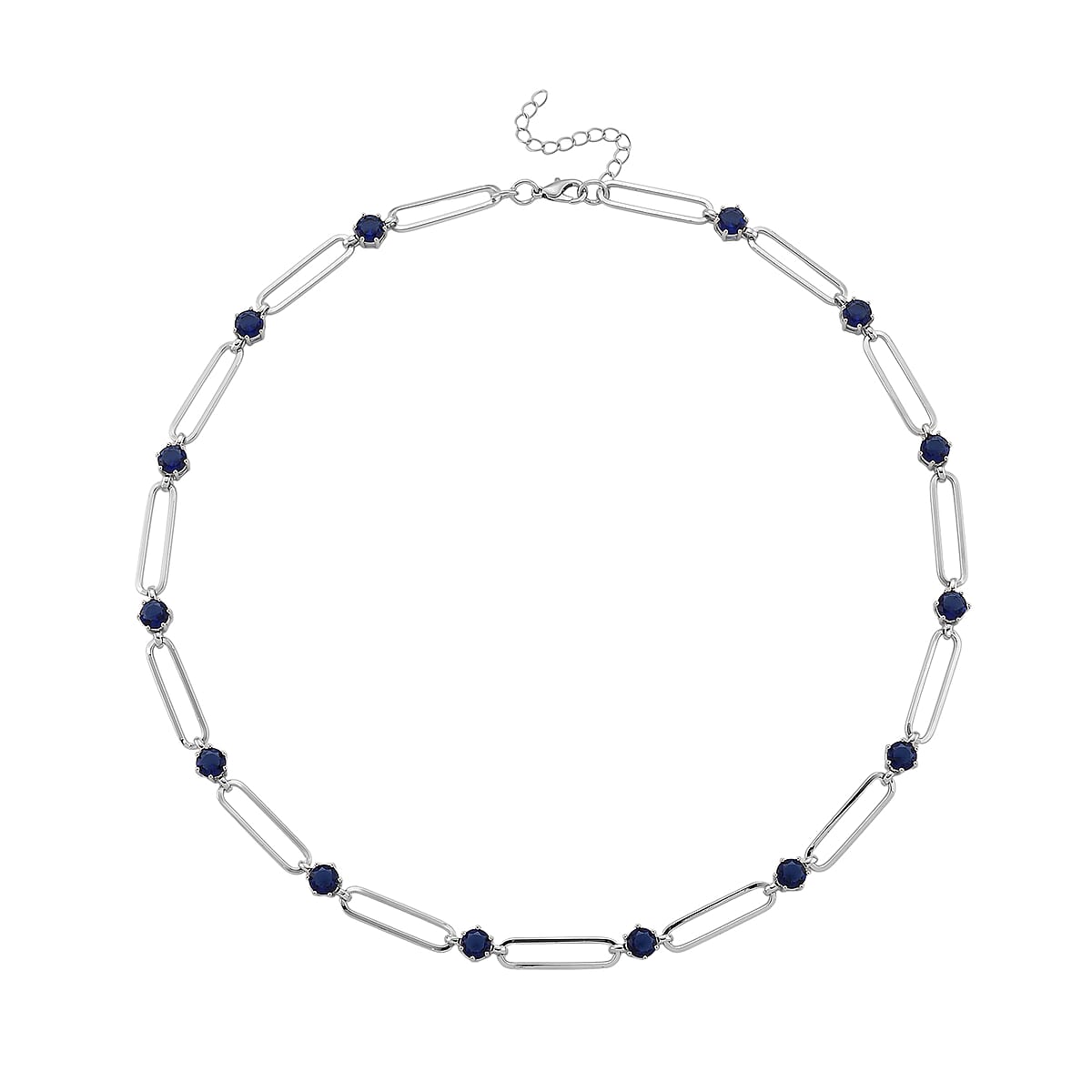 Doorbuster Blue Austrian Crystal Paperclip Chain Necklace in Silvertone 20-22 Inches image number 3