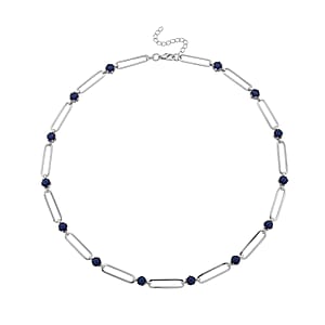 Blue Austrian Crystal Paperclip Chain Necklace in Silvertone (20-22 Inches)