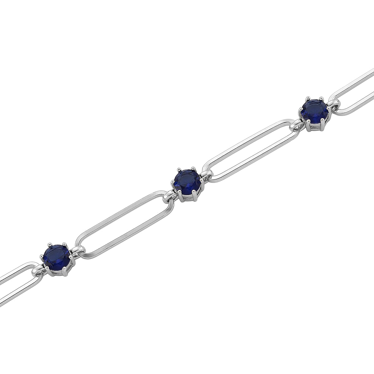 Doorbuster Blue Austrian Crystal Paperclip Chain Necklace in Silvertone 20-22 Inches image number 4