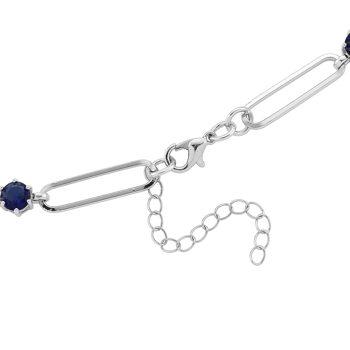 Doorbuster Blue Austrian Crystal Paperclip Chain Necklace in Silvertone 20-22 Inches image number 5