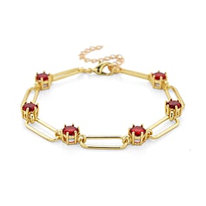 Doorbuster Ruby Color Austrian Crystal Paperclip Chain Bracelet in Goldtone (7.5-9.5In)