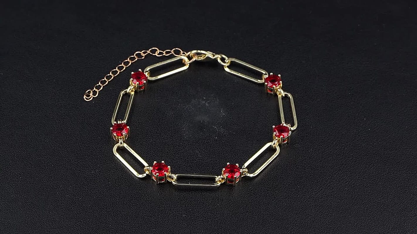 Ruby Color Austrian Crystal Bracelet in Goldtone (7.5-9.5In)