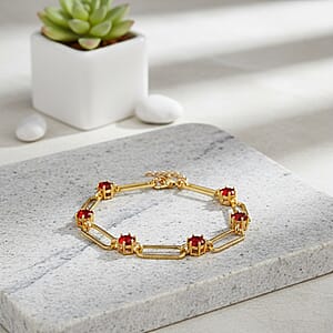 Ruby Color Austrian Crystal Paperclip Chain Bracelet in Goldtone (7.5-9.5 Inches)