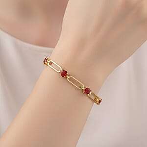 Ruby Color Austrian Crystal Paperclip Chain Bracelet in Goldtone (7.5-9.5 Inches)
