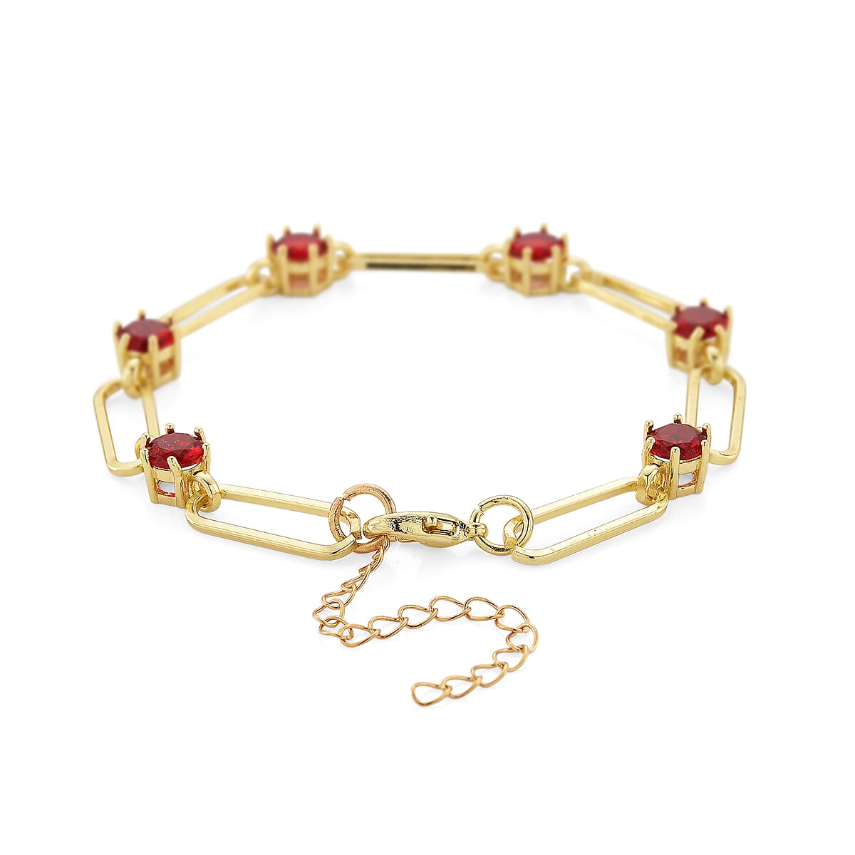 Doorbuster Ruby Color Austrian Crystal Paperclip Chain Bracelet in Goldtone (7.5-9.5In) image number 3