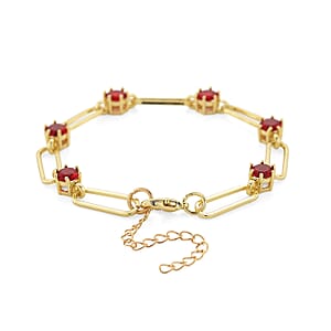 Ruby Color Austrian Crystal Paperclip Chain Bracelet in Goldtone (7.5-9.5 Inches)