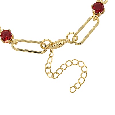 Ruby Color Austrian Crystal Paperclip Chain Bracelet in Goldtone (7.5-9.5 Inches)